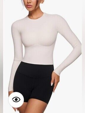 INGIA Women Long Sleeve High Round Neck Crop Yoga Shirt Workout Slim Fit Gym S